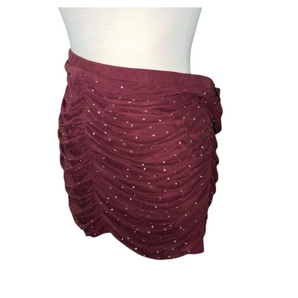 J for Justify Womens Burgundy Ruched Mini Skirt W/ Rhinestones 2X Burgundy - Picture 2 of 8